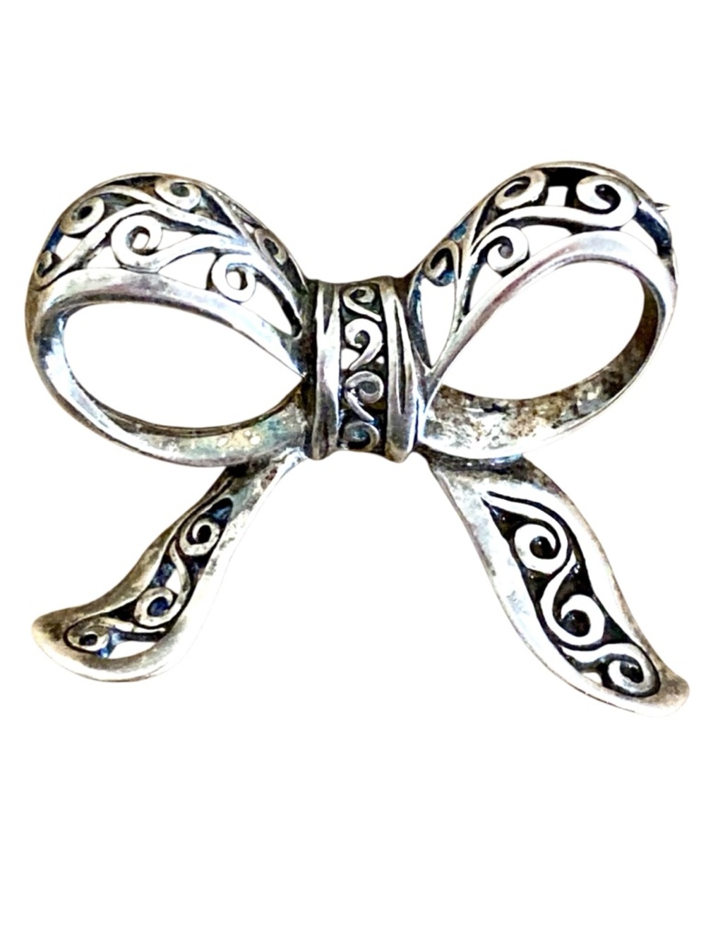 Silver Tone Bow Brooch Pin